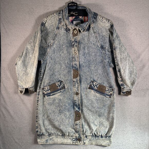 Vintage Be In The Current Seen Jacket Denim Aztec Blanket Lined Women's Size M - Picture 1 of 16